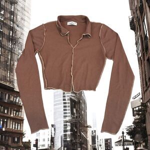 Y2K Gorpcore Thermal Cropped Top Sz S Long Sleeve Kylie Exposed Seams